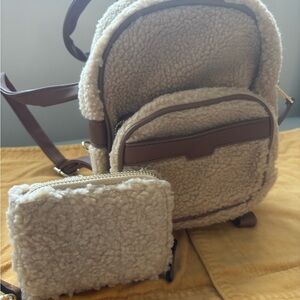 Cozy Cream Shearling Backpack and Pouch Set